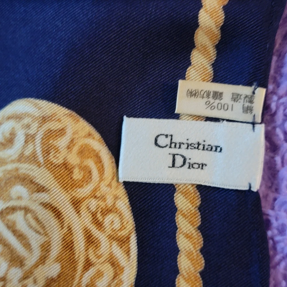 Auth💞 Vintage Christian Dior Navy and Gold Silk Scarf